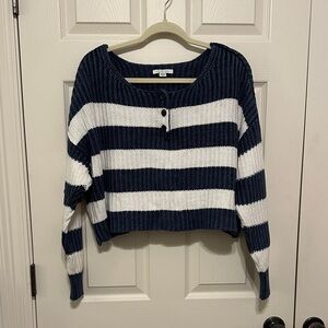 American Eagle Outfitters Navy and White Striped Knit Sweater